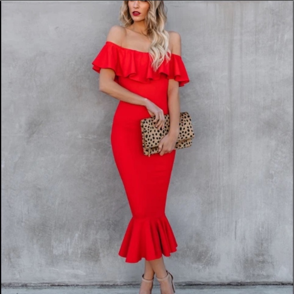 VICI Red Havana Ruffle Dress